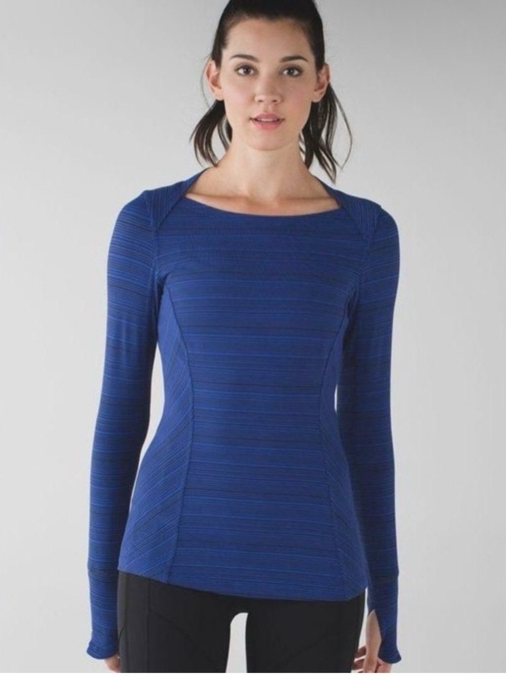 Lululemon Kanto Catch Me Long Sleeve Stripe Sapphire Blue Black size 6
